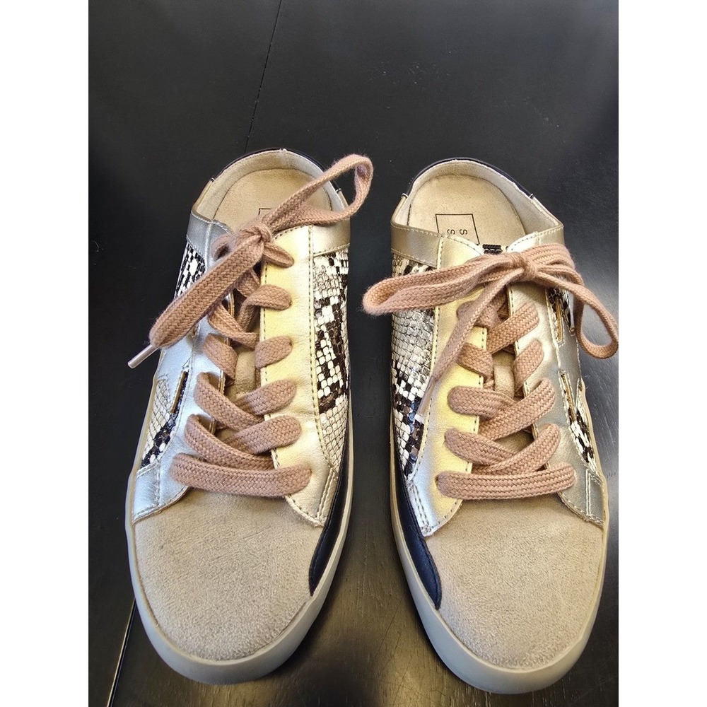 SHU SHOP PHILIPPA Snakeskin Lace Up Sneakers Beige Gold Black White Size 7